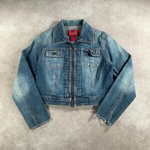 Y2K Women’s Paris Blues Washed Denim Mall Core Crop Jacket Small